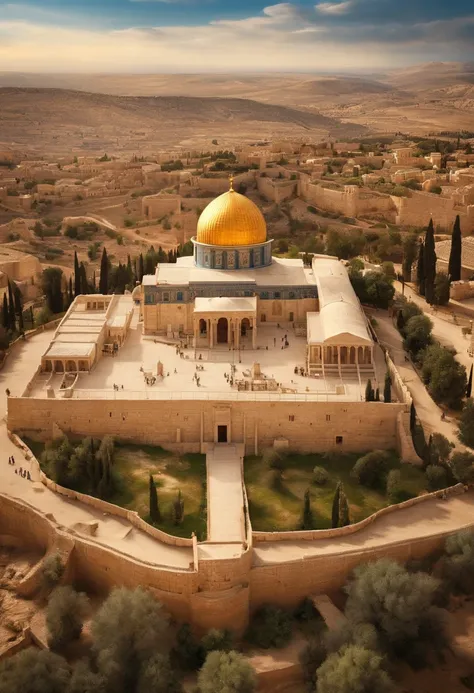 Realistic image of the aerial view of the Temple of Jerusalem from the time of Jesus Christ.