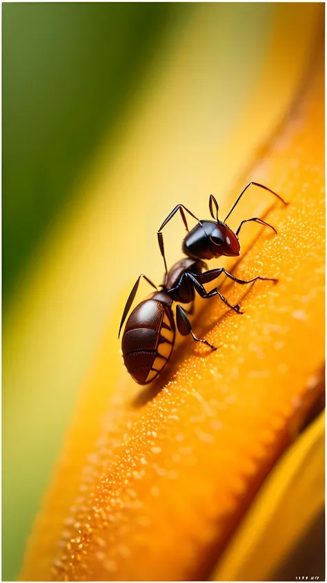 An ant walking throw a leave, macro photography, Ultra hd clear, realistic photo, close-up, 8k