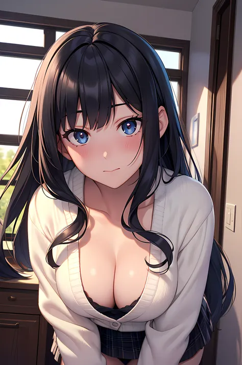 ((masterpiece, best quality, highres, UHD, perfect pixel, depth of field, 4k, RTX, HDR)), 1girl, single, solo, beautiful anime girl, official art, beautiful artstyle, anime character, ((long hair, parted bangs, black hair)), (rounded eyes, beautiful eyelas...