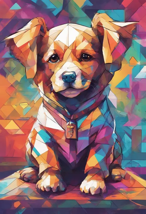 (cachorro mini pastor australiano  ),(melhor pose),(best angle), (better expression), Eduardo Kobra acolchoamento ,multidimensional geometric wall PORTRAIT, arte, Chibi,Yang08k, lindo, Colouring,