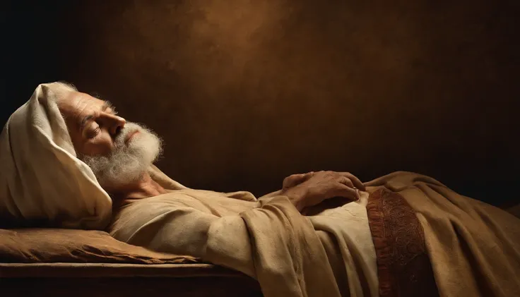 Ancient Israel、Dead body of a man lying、Weathered parchment,Old gown,,History reference,High-quality artwork and details,Realistic portrait style,subtle color palette,vibrant background,Natural textures,Deep Shadows,subtle highlights,Historical accuracy,At...