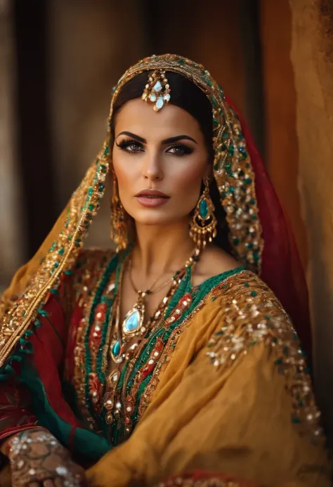 Typical Algerian woman with traditional dress dressed in traditional Algerian clothes