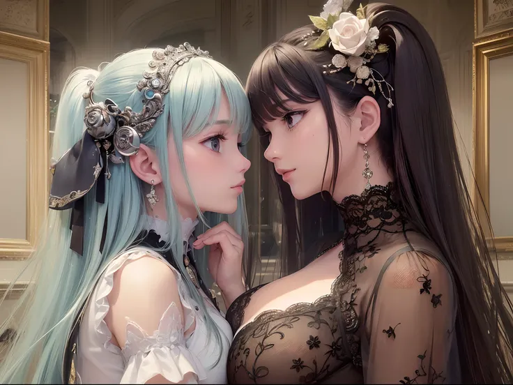 ((Finest quality)),(超A high resolution),(ultra-detailliert),(Meticulous portrayal),((Best CG)),(Finest works of art),Ultra-Precision Art,The art of astounding depiction, Mother and daughter,Paternity,stare at each other:1.5,a smile