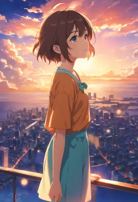 (best quality,4k,8k,highres,masterpiece:1.2),movie still,1girl,cloud girl,floating in the sky,close-up,bright,happy,warm soft lighting,sunset,[sparks:0.9],shooting star,night,cosmic,beautiful landscape,portrait style,colorful tones,ethereal glow