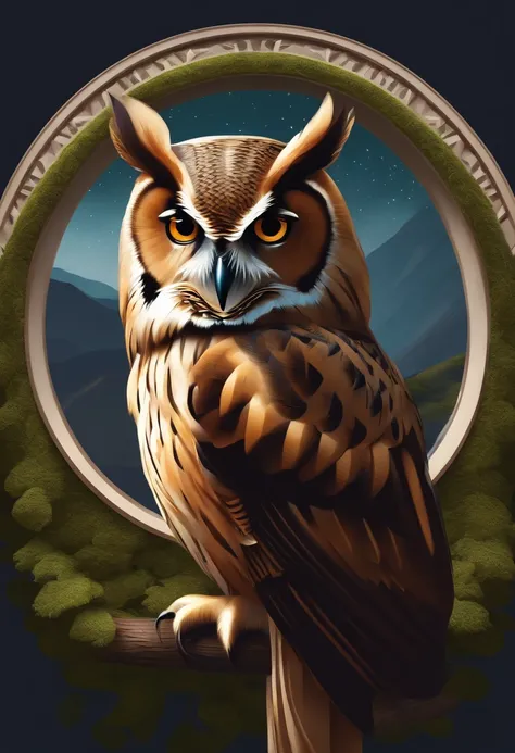 /imagine prompt: owl, brunette, school emblem, low poly, in a circle --no girl