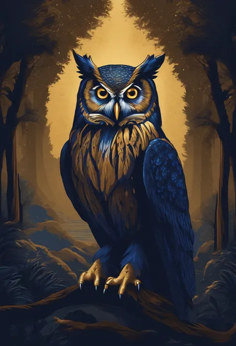 /imagine prompt: pixel art, owl, College Logo, Dark blue and gold