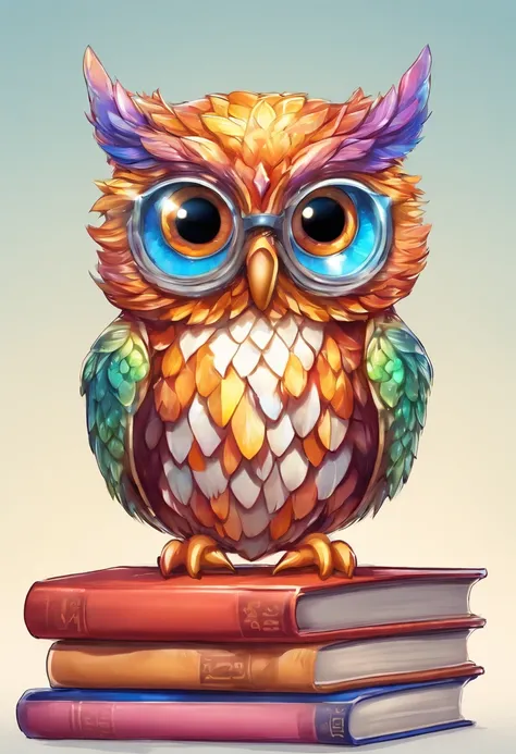 Glass owl sitting on books, Serious Style, whitebackground, fire, Dark Owl, Detailed feathers, sharp-focus, Realistic