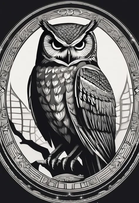 /imagine prompt: smart owl, geometric illustration, school emblem, in the circle, simple picture, circle from, made from metall, sign, simple, black and white --no people and surroundings, details, colours