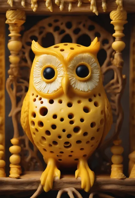 cheese owl with holes, yellow owls made in cheese