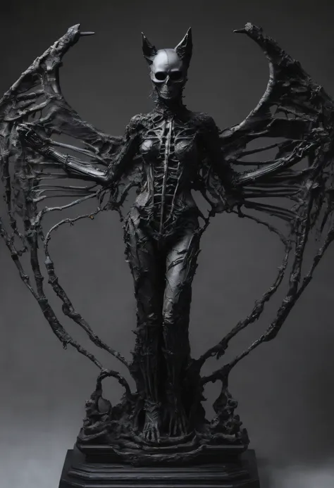 statue of Catwoman angel made of twisted bones and skeletons, full body, hyper realistic, intricate, central, symmetrical --v 4