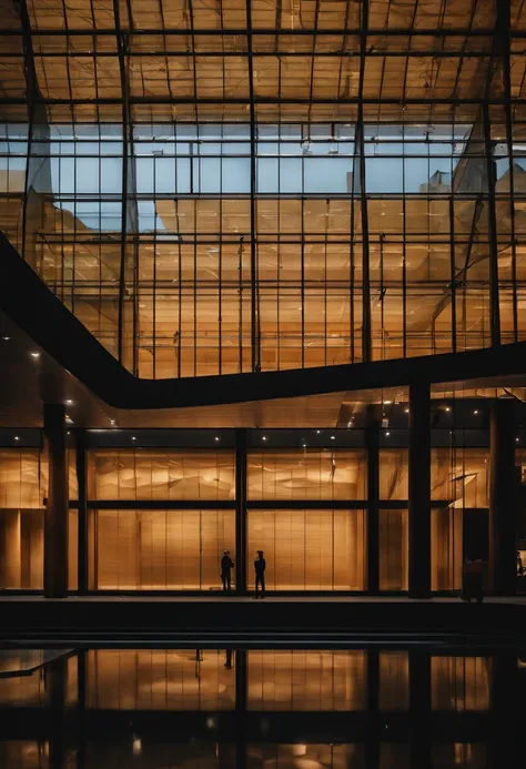 A photograph taken outside a certain tea exhibition hall，Located in Yingde City，The exhibition hall is mainly composed of the appearance of a stained glazed glass，The bluish exterior is very modern，The colors are gorgeous，Shot early in the morning，Strong l...