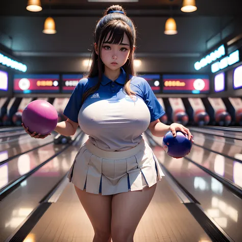 bowling、Bowling alley、lane、score、Bowling Ball、Bowling Pin、a miniskirt、southpaw、Pro Bowler、disheveled hair、Bowling Shoes、Clothing、Bowling Uniforms、T back、Moist eyes、a large bust、Big hips、Bowling Play、Underwear line、nipple protrusions