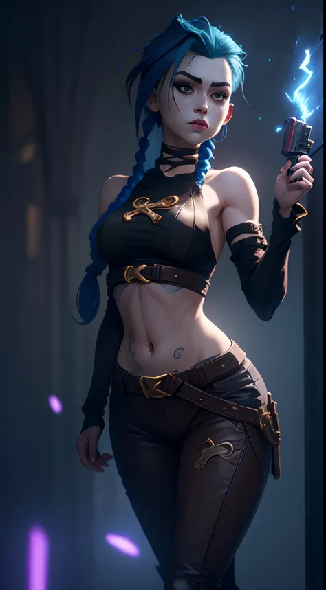 jinx's character design, dynamic movements, bare breast, covers the chest with his hands, swollen ,  butt, kitty, sexypose, beau...