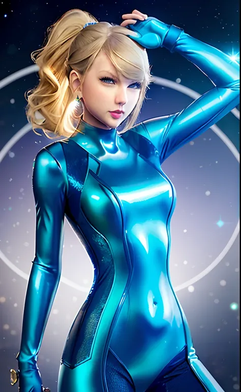 (Taylor Swift:1.4) is a very sexy Zero Suit Samus, unparalleled masterpiece, ultra realistic 8k CG, perfect artwork, ((perfect female figure)), mature female, milf, narrow waist, looking at viewer, seductive posture, sexy pose, alluring, clean, beautiful f...