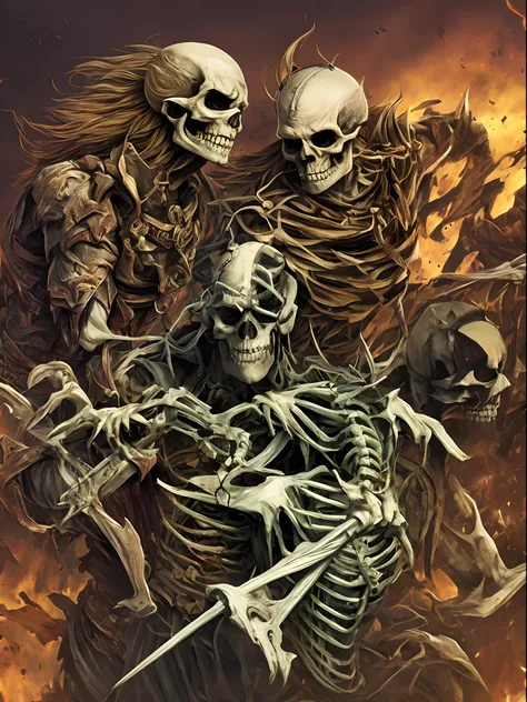 Bald, muscular Scotsman with long ginger beard battling with a skeleton demon