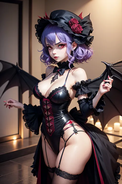 masterpiece, best_quality, 1girl, solo, (goth:1.2), remilia scarlet,