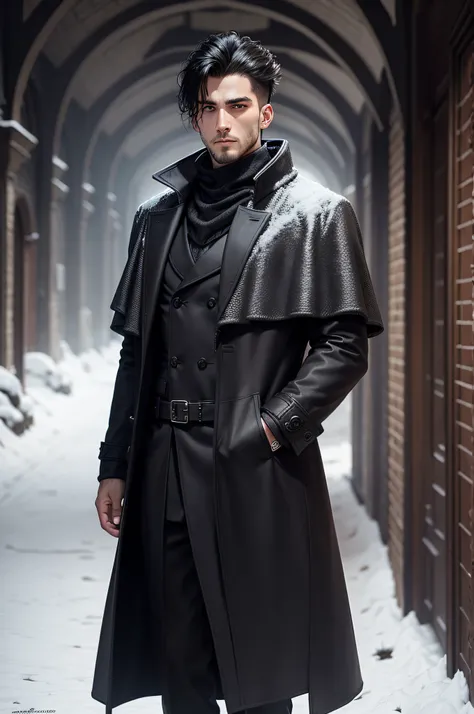 black medieval winter male overcoat black clothing