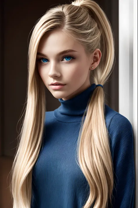 Long ponytail, Blue eyes, Blonde