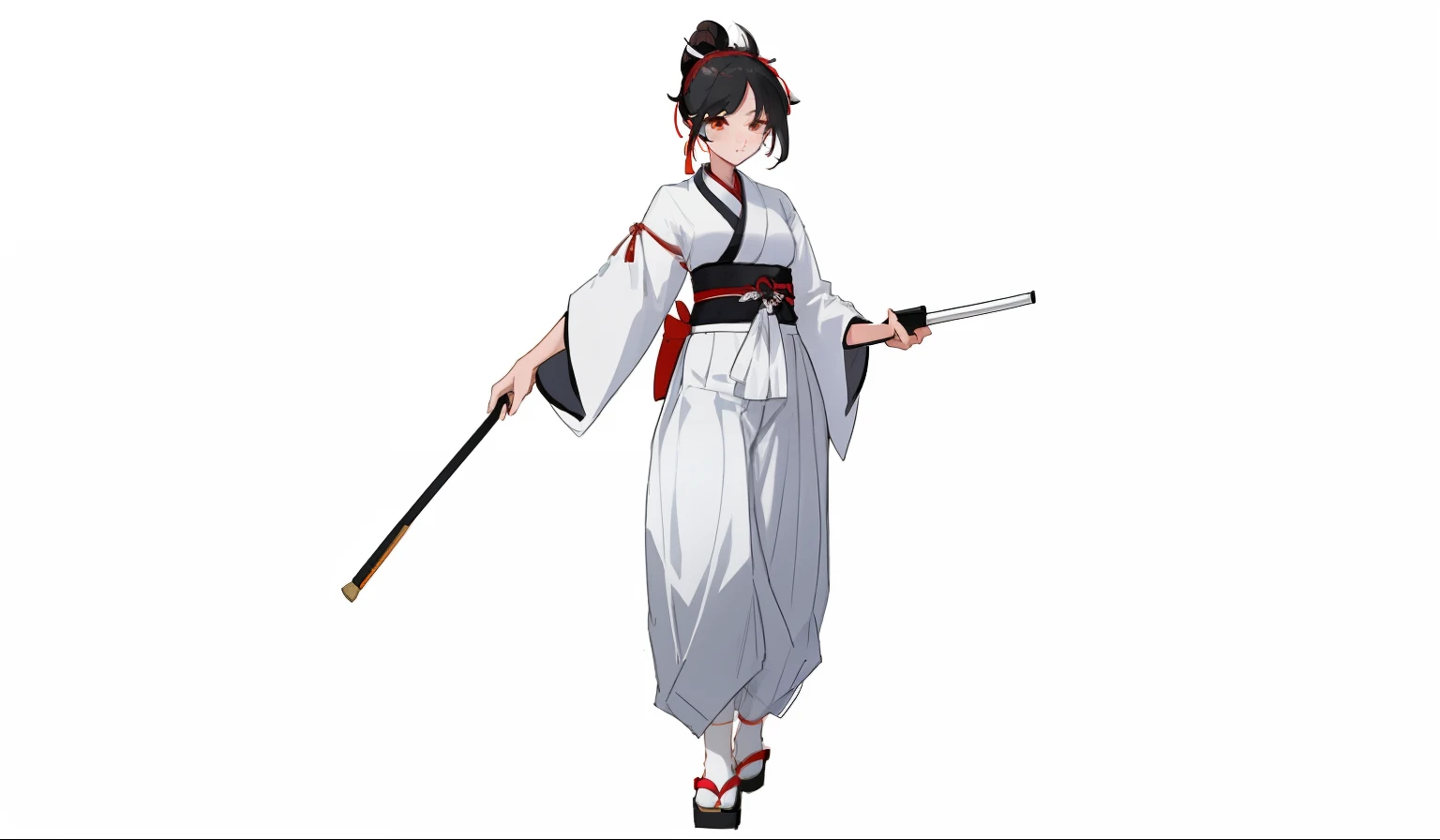 there is a drawing of a person standing in a white room, intricate hakama, line sketch, intense line art, folds, hakama kimono, inspired by Tōshūsai Sharaku, stylized proportions, sarong, inspired by Shūbun Tenshō, wearing hakama, baggy pants, clear outfit...