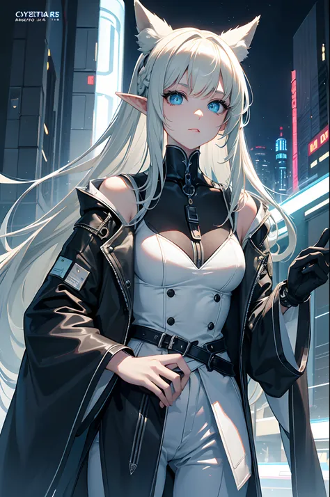 Cover magazine. Solo. 1-woman. Adult women. A beauty elf with long platinum blonde hair. Her eyes were light green. She in modern style. This is sci-fi theme. Fantasy. Shes have a long ears. Unusual hairstyle. There are accessories on her clothes. Neopolit...