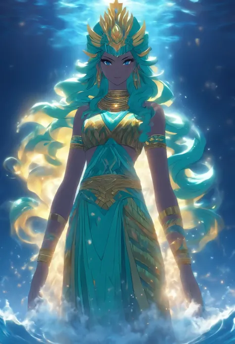 (((Nammu))) best quality, ultra-high resolution, 4K detailed CG, master piece, Sumerian God, water, Ocean Goddess, Sumerian clothing, Sumerian mythology, ((standing pose)) , Sumerian image, aesthetic, centered on screen, full body