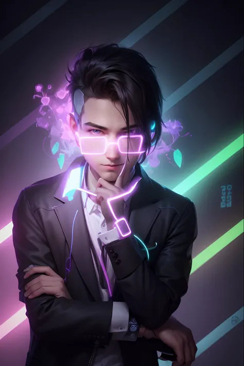 Smart boy neon background realistic v4