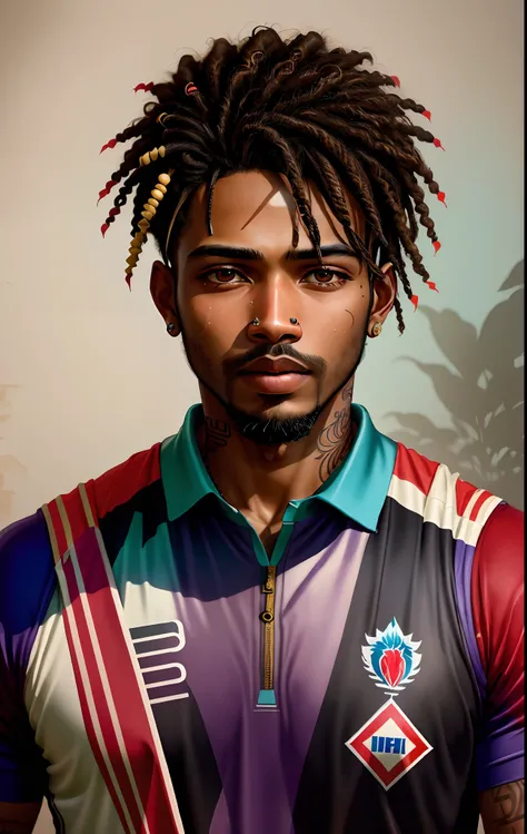 Design an artistic portrait of Hardik Pandya Indian cricketer showcasing his iconic hairstyle and tattoos.