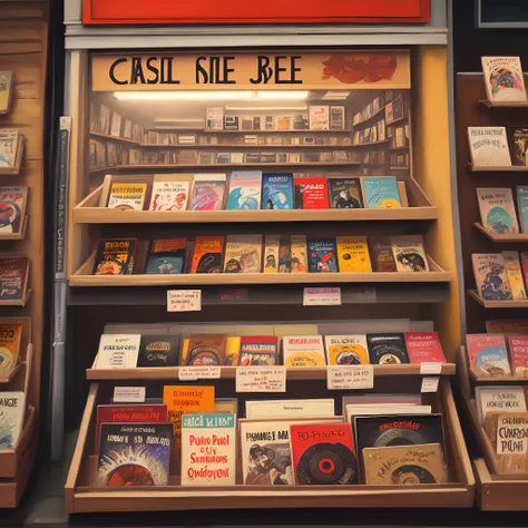 Record shop oil painting