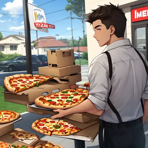 Hot pizza delivery man American