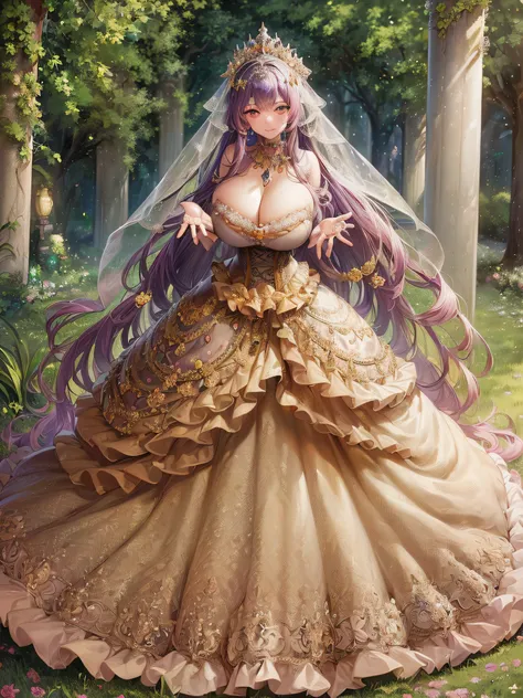 ((anime artstyle)),(Masterpiece),(Best Quality), (Super Detail),(Highly Detailed CG Unity 8k wallpaper),((Very Delicate and Beautiful)),cinematic lighting,1 girl,((full body portrait)),((standing in garden)),((solo)),(((1 fairytale princess in gorgeous emb...