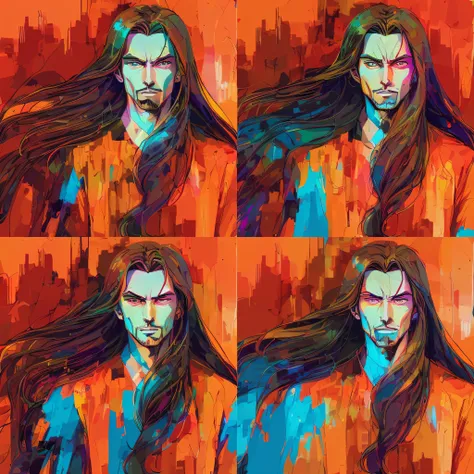 a close up of a man with long hair and a red shirt, hiroyuki takahashi color scheme, in style of digital painting, style in digital painting, digital art. colorful comic, colorful digital painting, painted in anime painter studio, digital painting style, s...