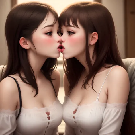 Two girls kissing with tons of saliva