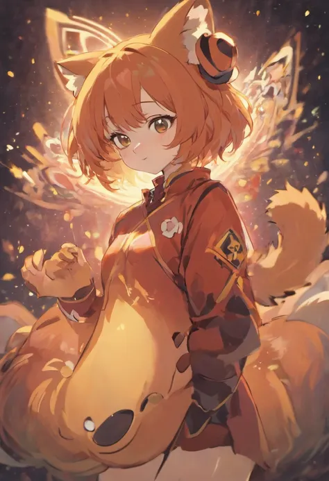 Draw for me a NSFW  Red Panda anime girl, with Short ginger hair up to to her shin , her eyes are gentle eyes, color light brown almost orange but sparkly, her nose is small and mouth is small, she has 1 hair popping out on the top of her head like a curl ...