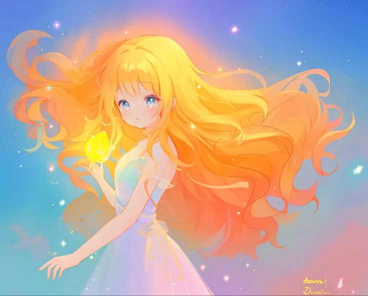 beautiful girl in white layered ballgown, vibrant pastel colors, (colorful), magical lights, golden long wavy hair, sparkling lines of light, inspired by Glen Keane, inspired by Lois van Baarle, disney art style, by Lois van Baarle, glowing aura around her...