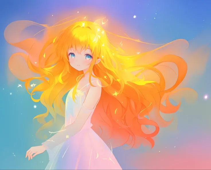 beautiful girl in white layered ballgown, vibrant pastel colors, (colorful), magical lights, golden long wavy hair, sparkling lines of light, inspired by Glen Keane, inspired by Lois van Baarle, disney art style, by Lois van Baarle, glowing aura around her...