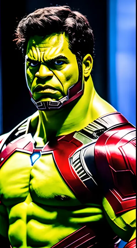 Hulk wearing ironman suit half mask