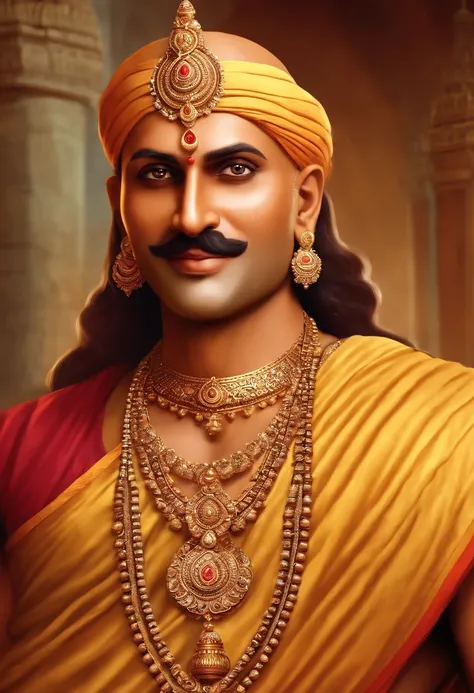 Render Tenali Rama as a charismatic and endearing character with a friendly smile and expressive eyes. BALD TENALI RAMA