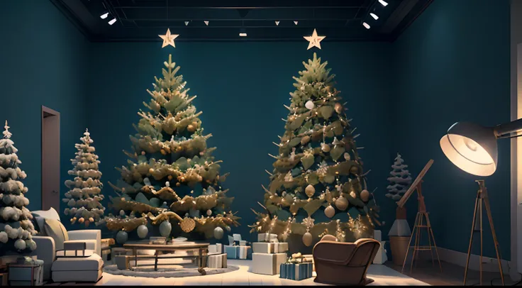 Christmas trees, indoor, realistic, professional shoot, studio lighting, high high quality, 8K,