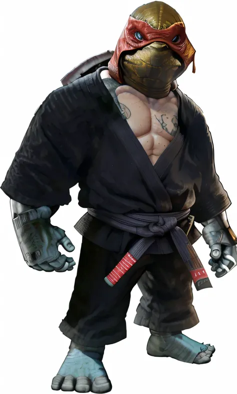 um close up de uma pessoa com uma roupa ninja com um cinto, inspired by Gatōken Shunshi, Cthulhu Samurai, samurai jedi, como personagem em tekken, Kim Jung Gi, inspired by Sōtarō Yasui, Dorohedoro, Goro, Mortal Kombat, Goro e Kunkle, Montanha, Kimura, tart...