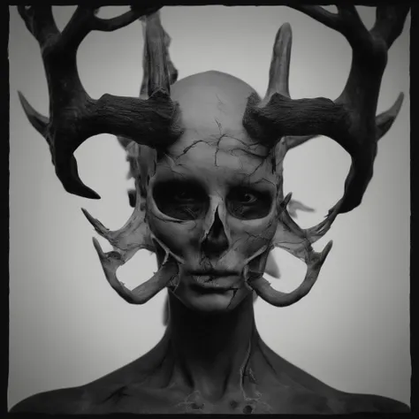 (best quality,highres,ultra-detailed),naked woman,deer skull,deer skull as a head, satanic deer skull,horror,cinematic lighting,sharp focus,photorealistic,vivid colors,bokeh, perfect breast, sexy, cowboy camera angle, cinematic lighting, dark color scheme