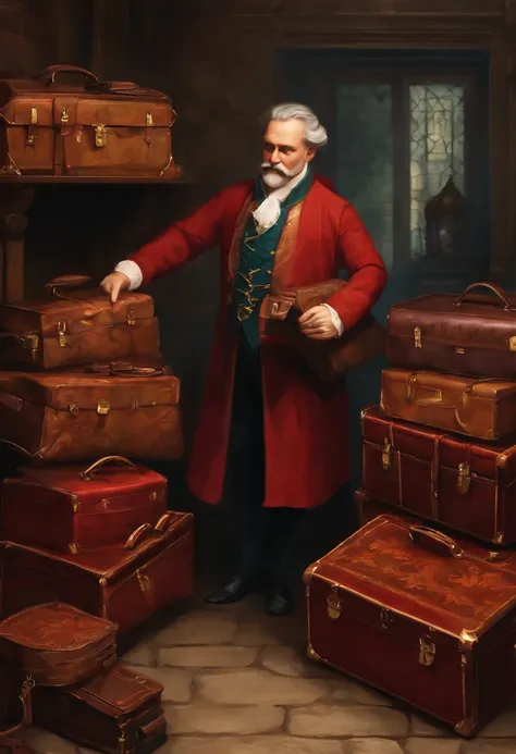 Animation of a master handing bags or briefcases with the talents to the servants.