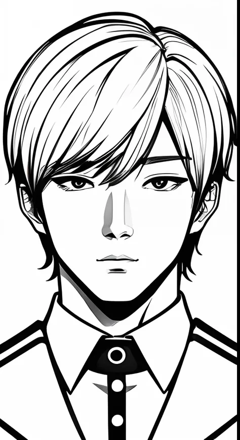 create a drawing related to korean drama style K-pop man, coloring page, white background, clean thin line art, 8k hd, symmetry, vector style, with white background and no frame