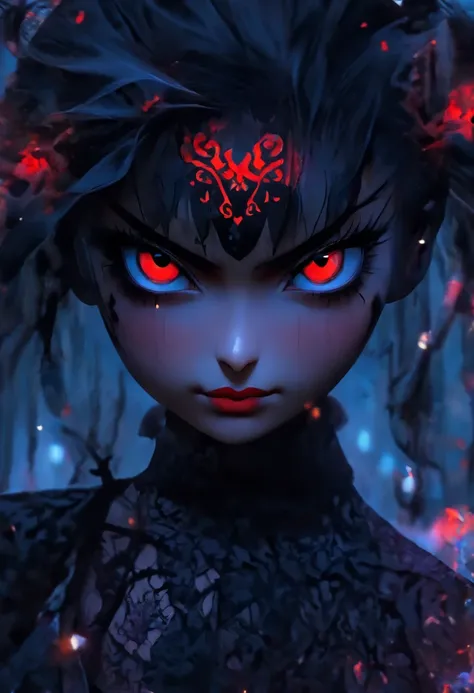 Masterpiece, Best quality, 1 girl, Solo, Natural skin texture, Realistic black eyes and facial details :5),(Dark :1. 4), Deep shadows, Extremely detailed beauty, Detailed eyes and face, sharp black eyes, Red lipstick, No black eyeliner, Detailed gothic cos...