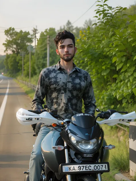 Face reality background night highway bike headlight on handsome boy