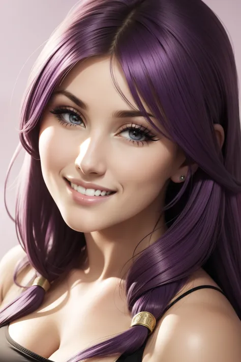 lucy pinder, face portrait, smiling, purple hair, Saori