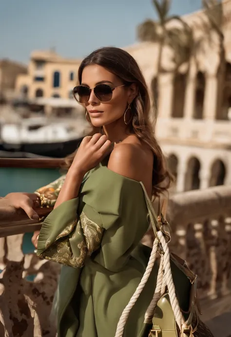 Full Body Dubai Woman Wearing the following items "Dubai Woman (sac: Louis Vuitton Neverful GM Monogram Toile Tote sac, Louis Vuitton, 8 0. Lv, Lv, exquisitely detailed, Marron:-2, perfect detail, Luxe 3 5 fle, medium detail, handbag, par Robert Weaver, au...