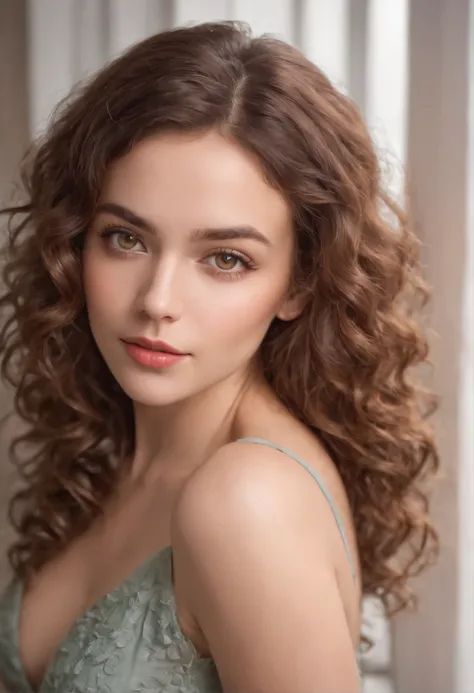 (soft focus:1.2), photo, attractive mixed woman, (beautiful face:1.1), detailed hazel eyes, luscious lips, (cat eye makeup:0.85), (medium eyes:1.0), (toned body:1.2), (curly hair:1.2), wearing (sundress:1.2) sitting on a (chair:1.2). (moody lighting:1.2), ...