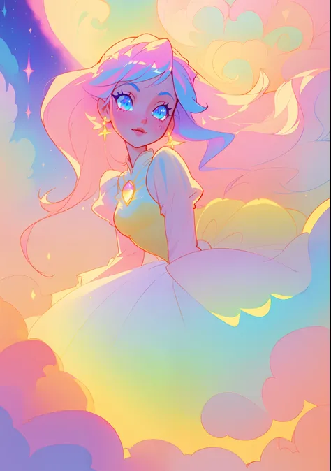 beautiful girl, puffy tiered princess ballgown with puffy long sleeves, vibrant pastel colors, (colorful), glowing golden long hair, magical lights, sparkling magical liquid, inspired by Glen Keane, inspired by Lois van Baarle, disney art style, by Lois va...