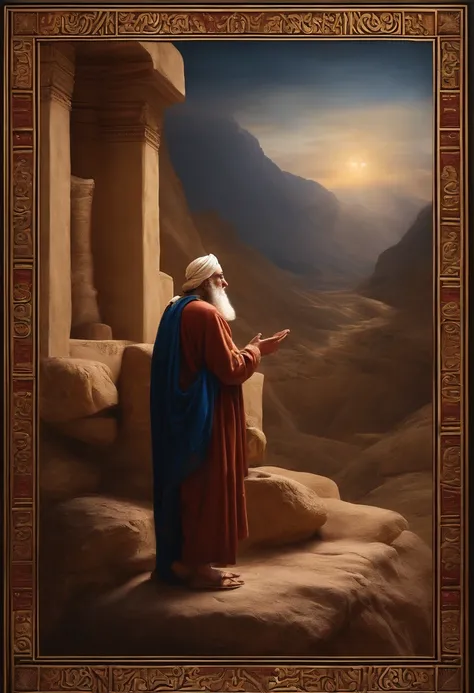 Generate an image depicting Abraham receiving a divine call to leave Ur of the Chaldeans, realistic, 8k