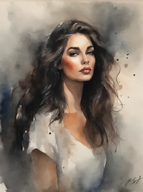 Pintura em aquarela de uma menina preta bonita : : trending on ArtStation: : Simple composition creates a sense of order and harmony. A pintura reflete as qualidades espirituais do mundo natural. --up luz --ar 9:16 cabelo longo